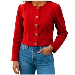 Salamander Leathers USA Red Suede Vintage Jacket Crop Lined Gold Metal Buttons S